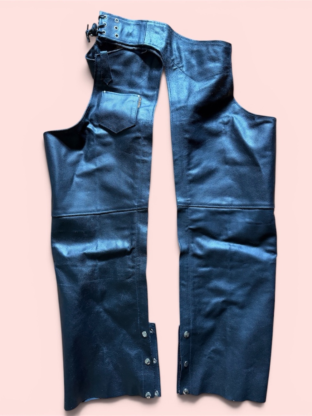 Black Leather-Effect Women’s Jeans Chaps with Snap Closures